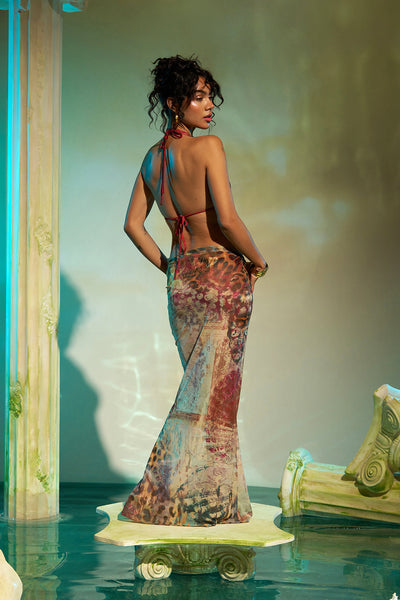 MESH MAXI SKIRT IN VENICE PRINT