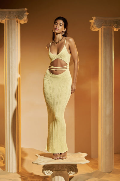 BODY CONTOUR KNITTED MAXI 
DRESS IN PRIMROSE